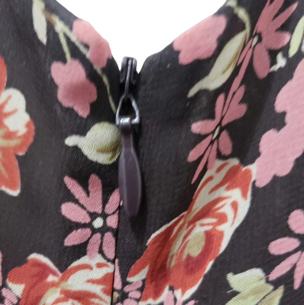 LOFT V-neck Fit & Flare Sleeveless Blouse Brown Pink Floral Empire Waist Boho - Picture 4 of 9